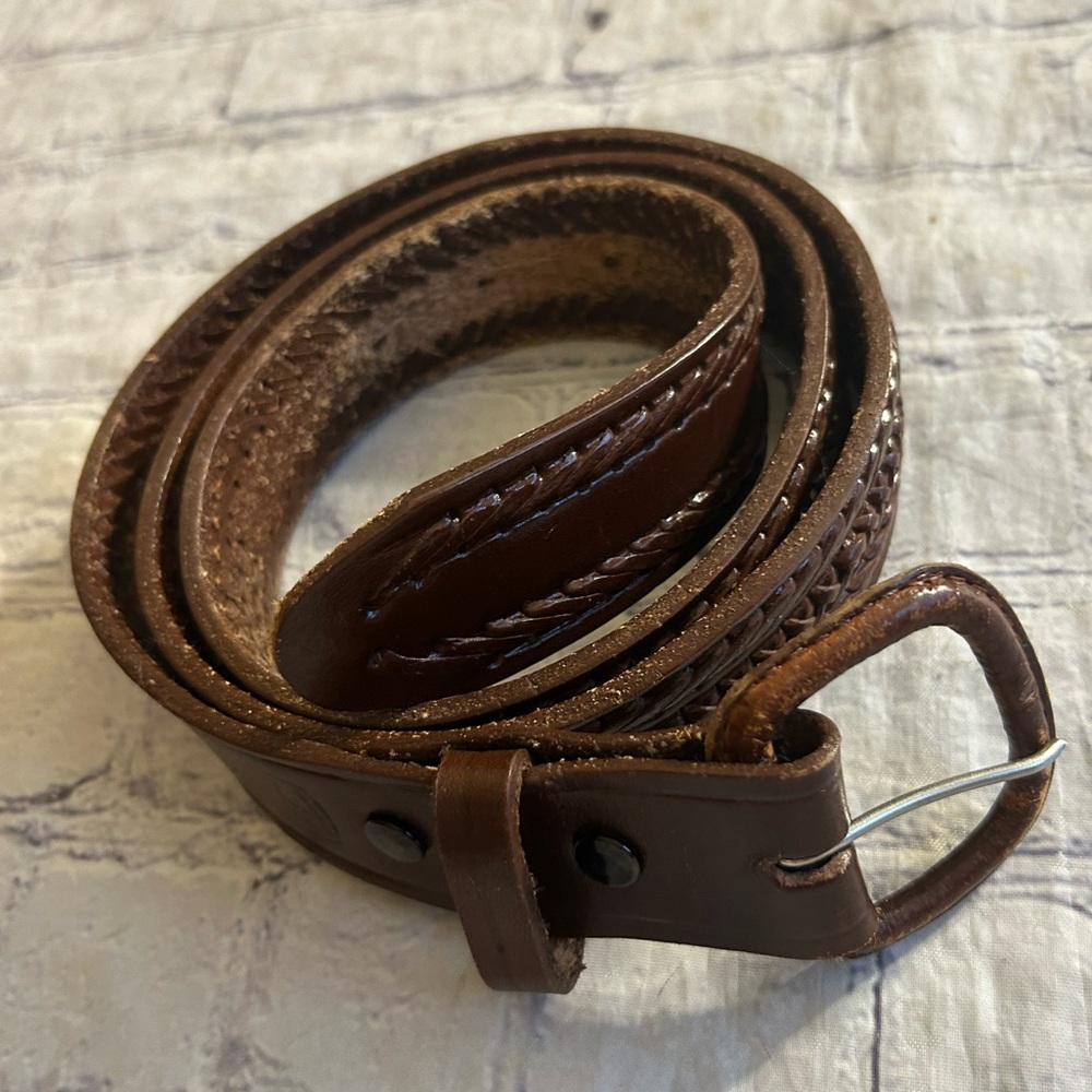 MADE IN MÉXICO MEN’S BROWN WOVEN BRAIDED DETAILS SNAP OF COVERED BUCKLE BELT 42